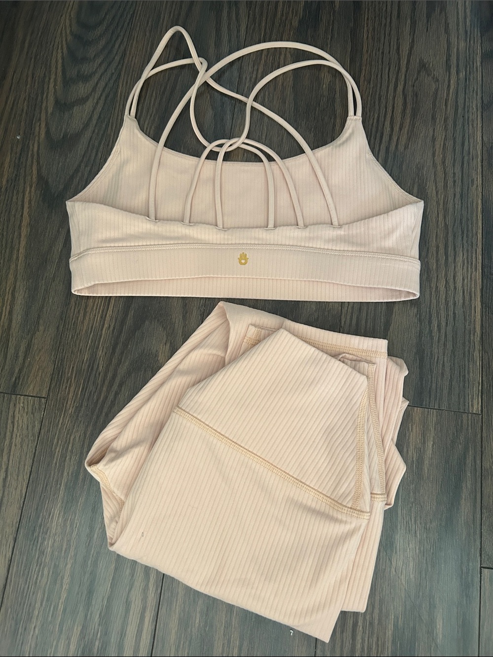 Spiritual Gangster Ribbed High-Waist Leggings and Sports Bra Set - Pale Pink